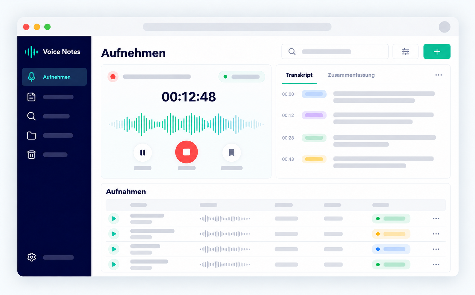 Oberfläche von Open Transcript